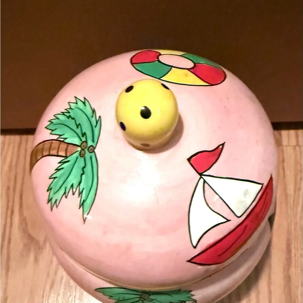 Catzilla 2003 Candace Reiter hand-painted ceramic cat treat jar or canister
